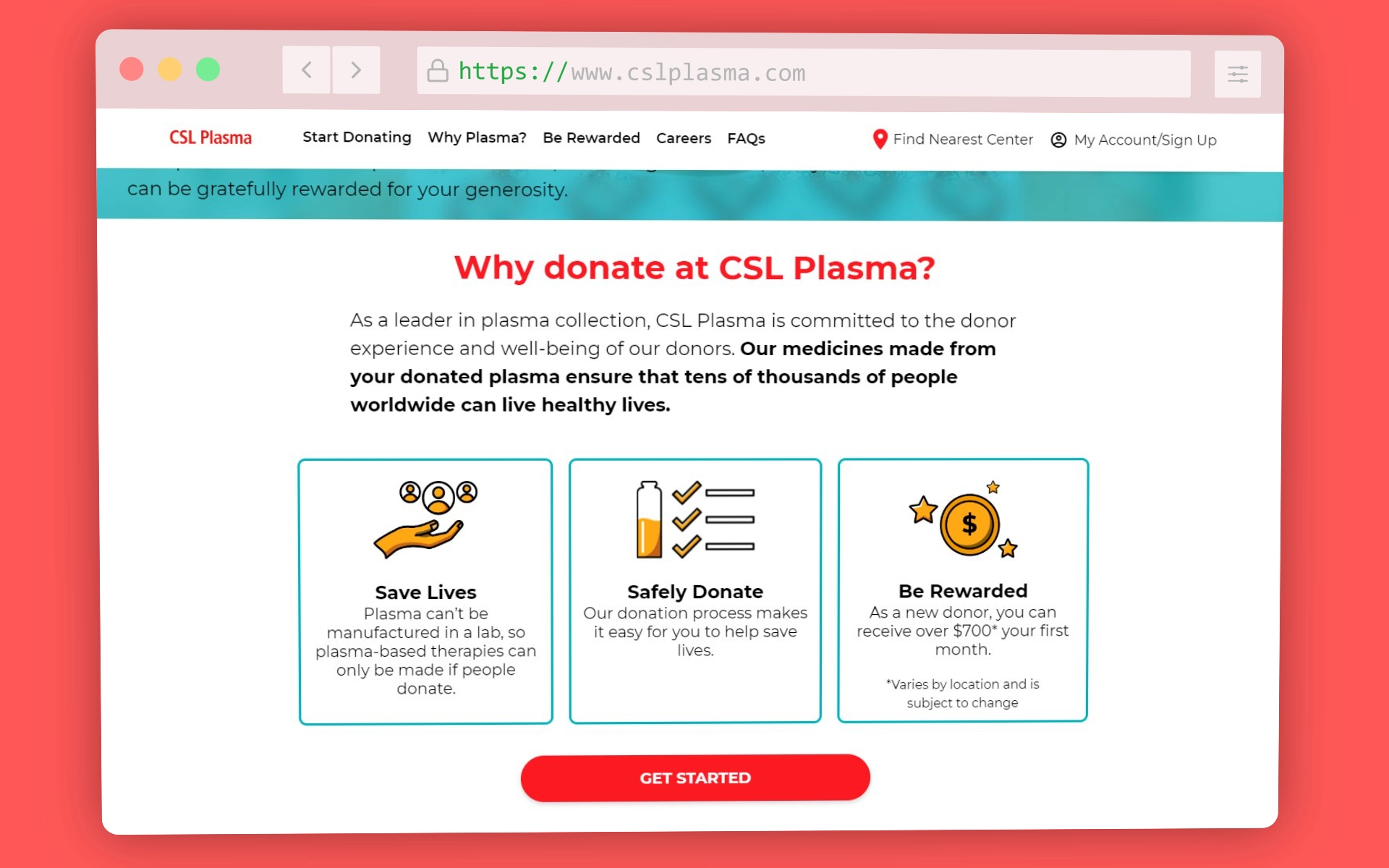 Sitio web de la empresa de CSL Plasma.